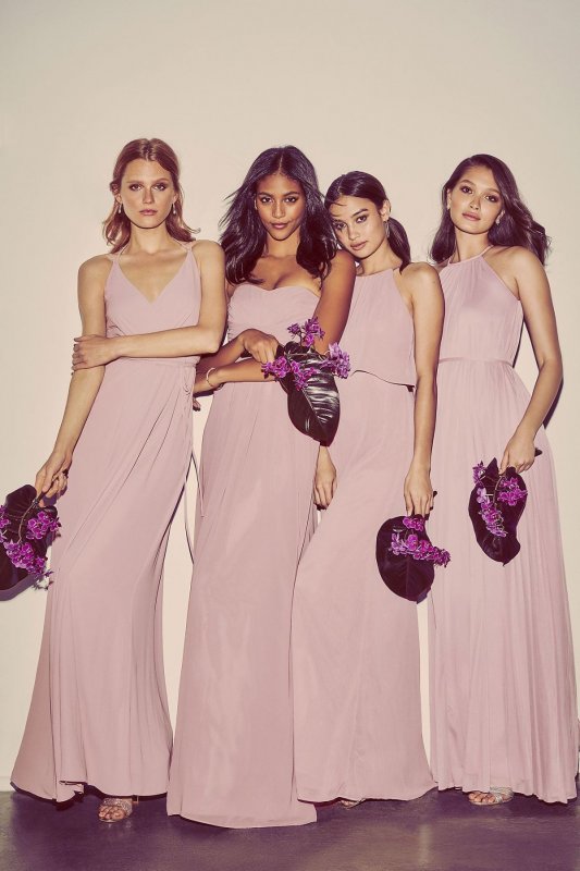Long Strapless Chiffon Dress with Pleated Bodice F15555