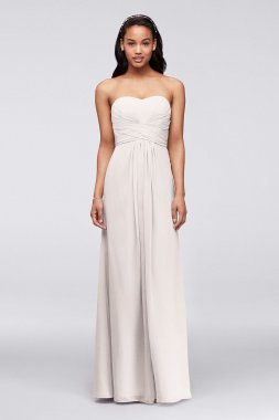 Long Strapless Chiffon Dress with Pleated Bodice F15555