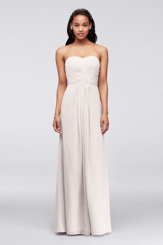 Long Strapless Chiffon Dress with Pleated Bodice F15555