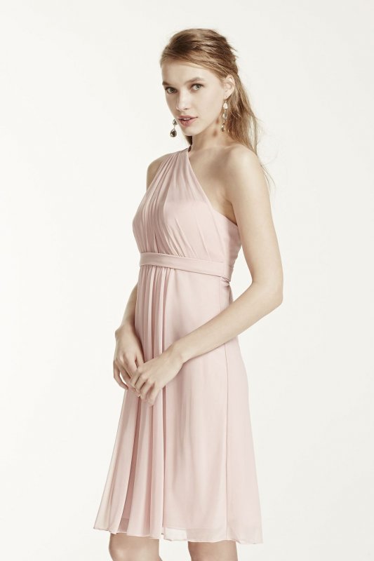 One Shoulder Short Dress with Illusion Neck F15607