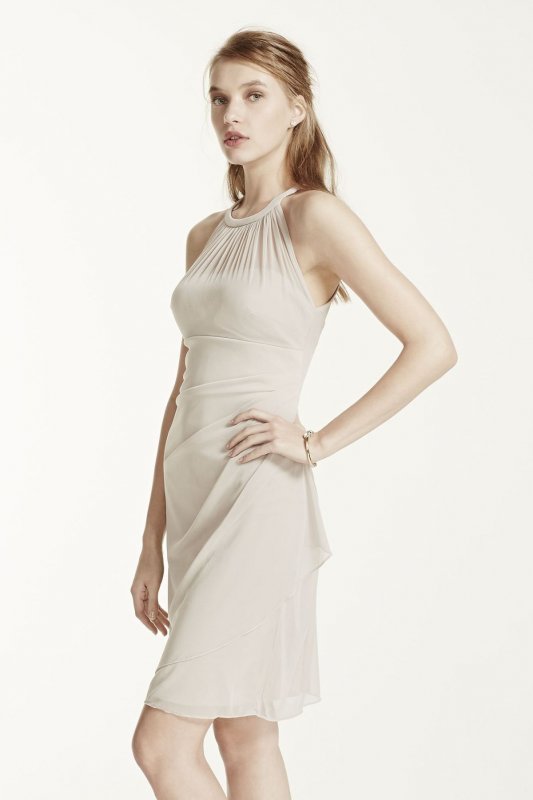 Sleeveless Short Mesh Dress with Side Cascade F15612