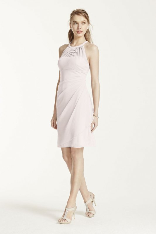 Sleeveless Short Mesh Dress with Side Cascade F15612