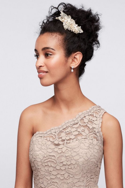 Short Corded Lace Dress with Asymmetric Neckline F15711