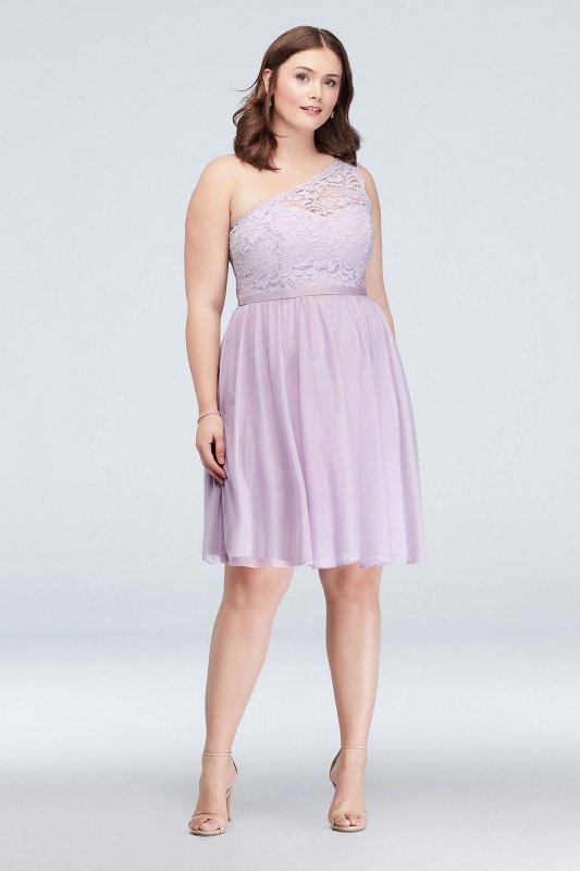 Short Corded Lace Dress with Asymmetric Neckline F15711