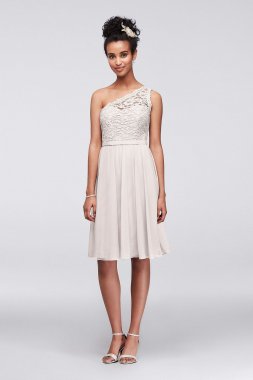 Short Corded Lace Dress with Asymmetric Neckline F15711