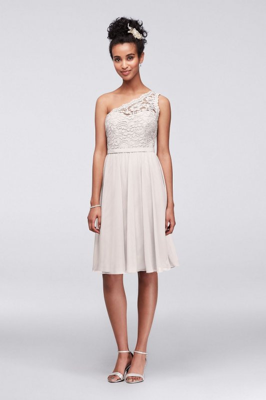 Short Corded Lace Dress with Asymmetric Neckline F15711