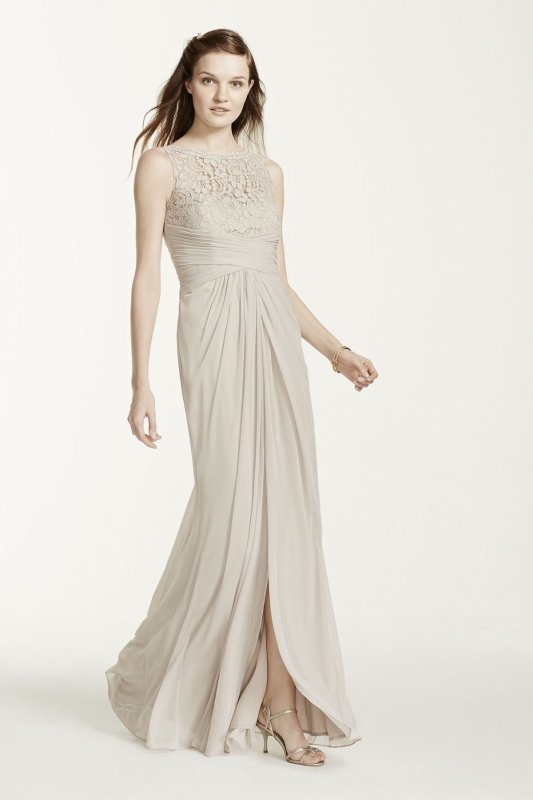 Sleeveless Long Mesh Dress with Corded Lace F15749