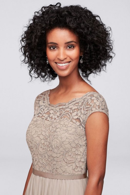 Short Lace and Mesh Dress with Illusion Neckline F17019