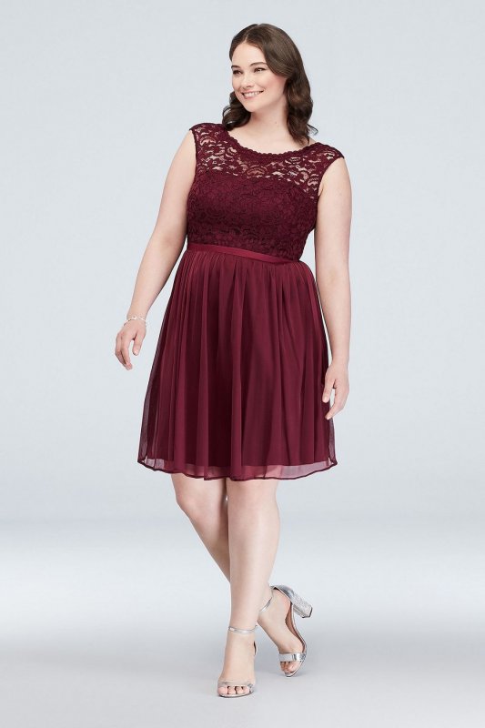 Short Lace and Mesh Dress with Illusion Neckline F17019