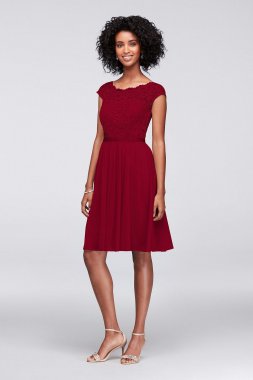 Short Lace and Mesh Dress with Illusion Neckline F17019