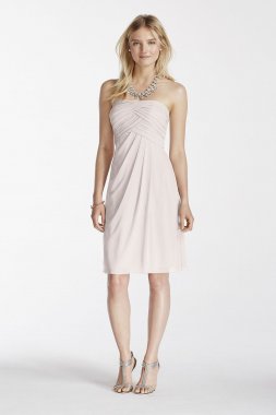 Short Strapless Bridesmaid Dress with Pleated Top F17048