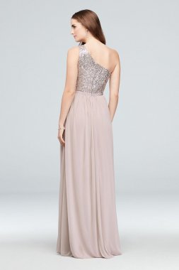 Sequin and Mesh One-Shoulder Bridesmaid Dress F17063S
