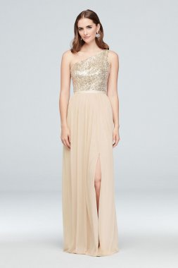 Sequin and Mesh One-Shoulder Bridesmaid Dress F17063S