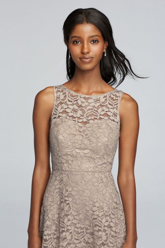Short Sleeveless Illusion Lace Bridesmaid Dress F18031