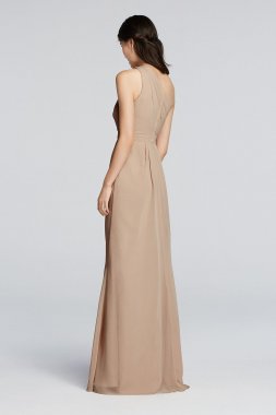 Long One-Shoulder Crinkle Chiffon Dress F18055