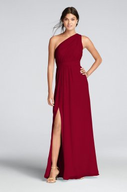 Long One-Shoulder Crinkle Chiffon Dress F18055