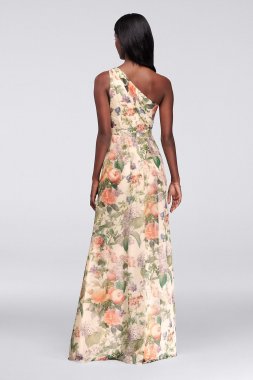 Long One Shoulder Printed Chiffon Dress F18055P