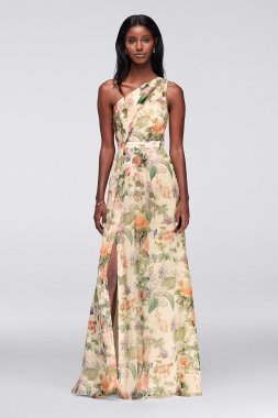 Long One Shoulder Printed Chiffon Dress F18055P