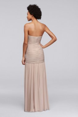 Long Fit and Flare Mesh Bridesmaid Dress F18076