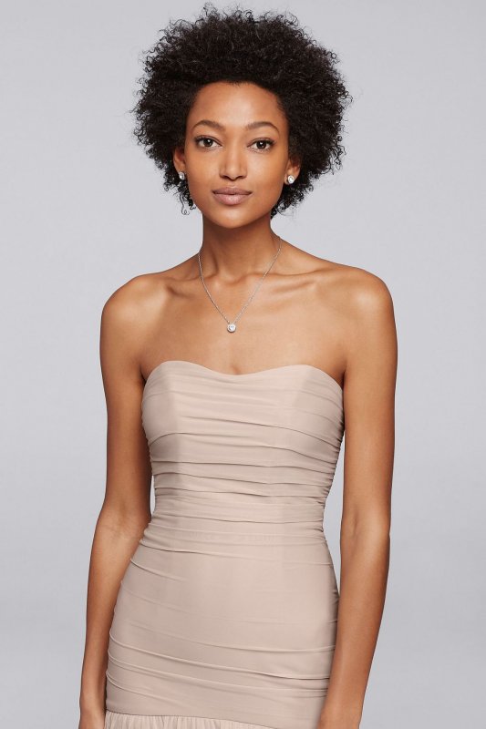 Long Fit and Flare Mesh Bridesmaid Dress F18076
