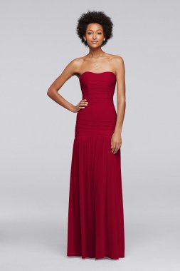 Long Fit and Flare Mesh Bridesmaid Dress F18076