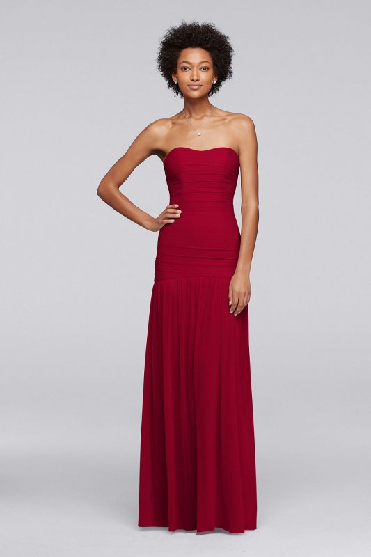 Long Fit and Flare Mesh Bridesmaid Dress F18076