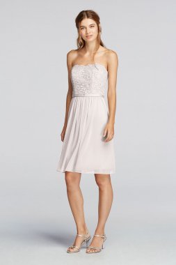 Short Scalloped Strapless Lace Mesh Dress F18094