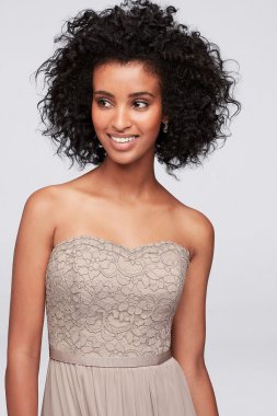 Mesh and Lace Long Strapless Dress F18095