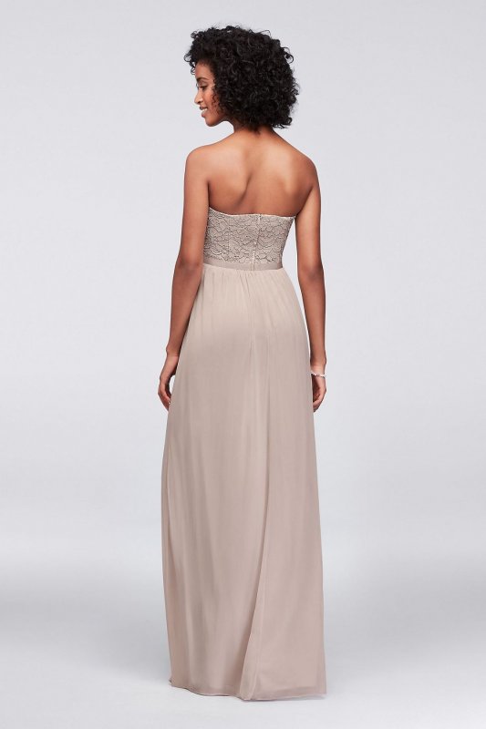 Mesh and Lace Long Strapless Dress F18095