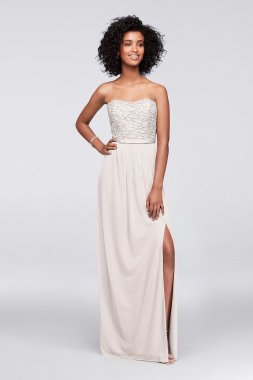 Mesh and Lace Long Strapless Dress F18095