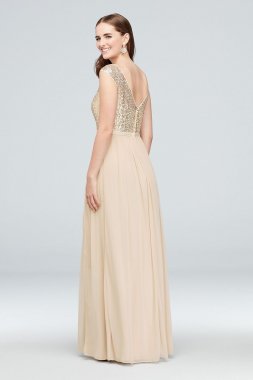 Sleeveless Sequin and Mesh Bridesmaid Dress F19328S
