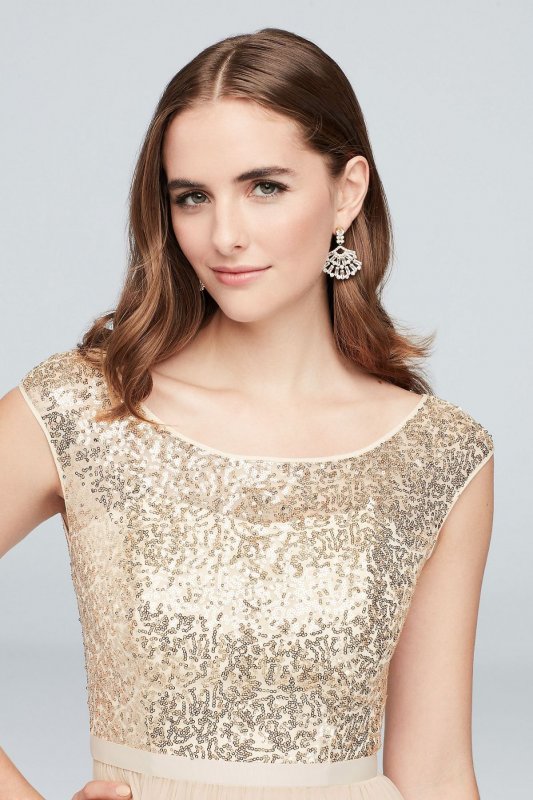 Sleeveless Sequin and Mesh Bridesmaid Dress F19328S
