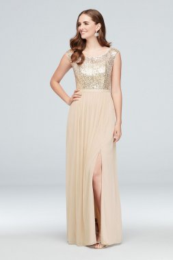 Sleeveless Sequin and Mesh Bridesmaid Dress F19328S