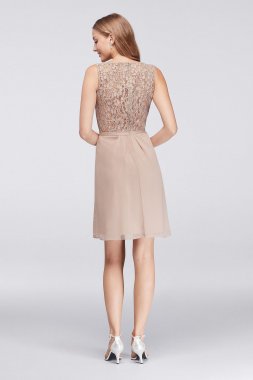 Chiffon V-Neck Dress with Lace Back F19439