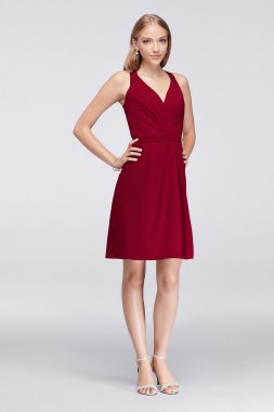 Chiffon V-Neck Dress with Lace Back F19439