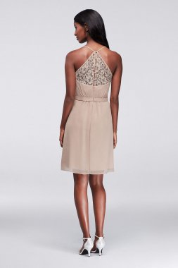 Skinny Strap Chiffon Dress with Lace Back F19440
