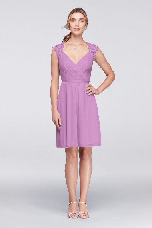 Keyhole Back Mesh Dress with Lace Sleeves F19442