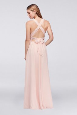 High Neck Sequined Lace and Chiffon Dress F19452