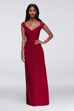 Long Mesh Dress with Lace Cap Sleeves F19505