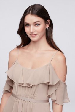 Cold-Shoulder Crinkle Chiffon Bridesmaid Dress F19508