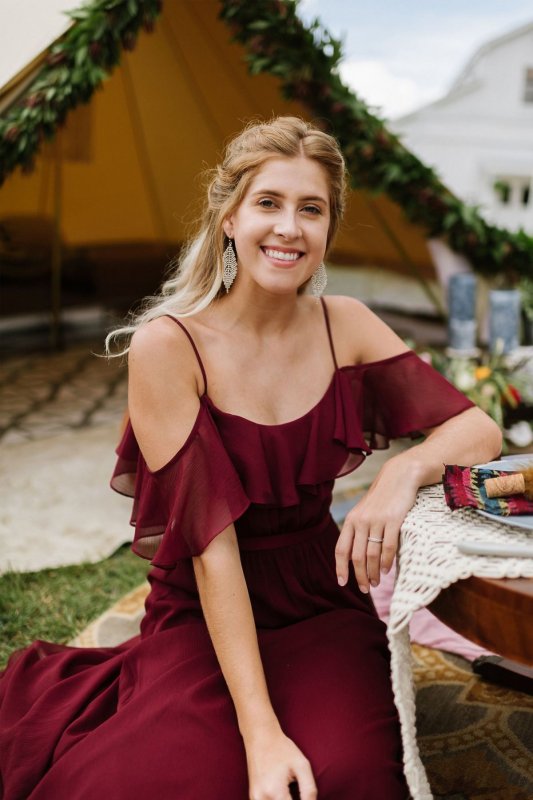 Cold-Shoulder Crinkle Chiffon Bridesmaid Dress F19508