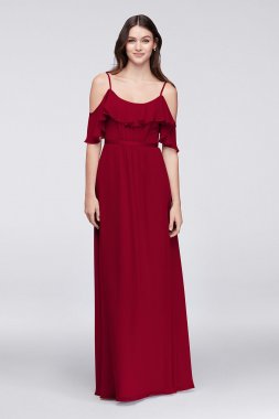 Cold-Shoulder Crinkle Chiffon Bridesmaid Dress F19508