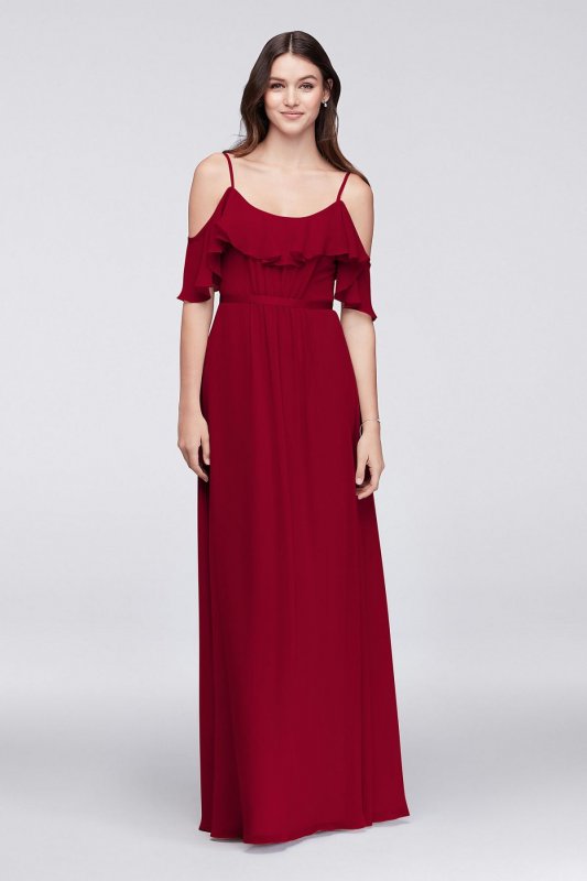 Cold-Shoulder Crinkle Chiffon Bridesmaid Dress F19508