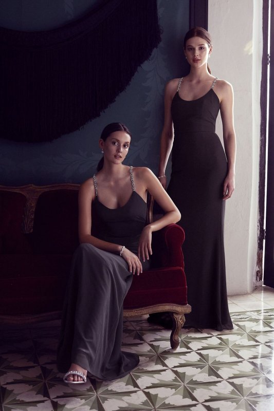 Chiffon Sheath Bridesmaid Dress with Beaded Straps F19526