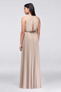 Bridesmaid Soft Mesh Halter Dress with Slim Sash F19533