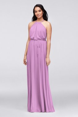Bridesmaid Soft Mesh Halter Dress with Slim Sash F19533