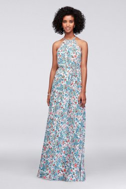 Printed Georgette Halter Bridesmaid Dress F19533P