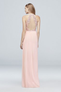 Open-Back Sequin and Mesh Bridesmaid Dress F19608S
