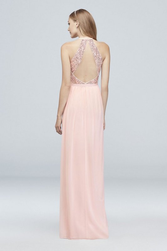 Open-Back Sequin and Mesh Bridesmaid Dress F19608S