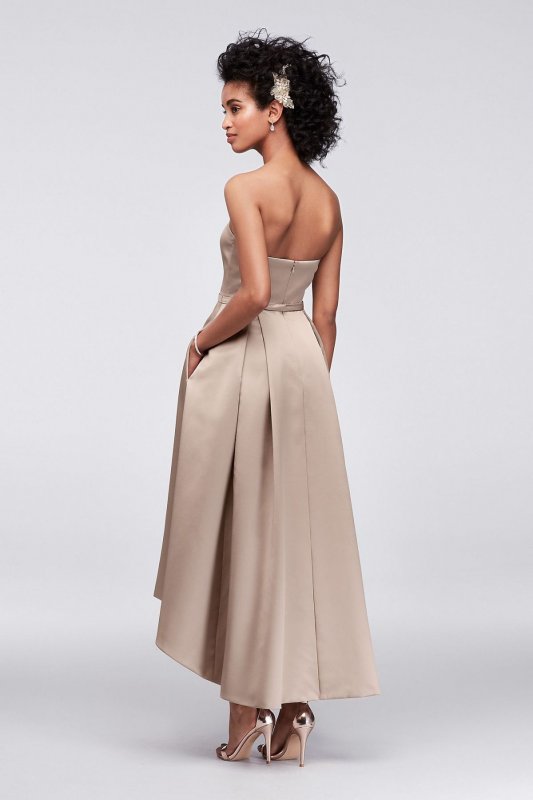 High-Low Satin Bridesmaid Dress with Pockets F19623